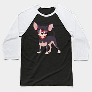 Patriotic Chihuahua With America Flag Sunglasses 4Th Of July Baseball T-Shirt